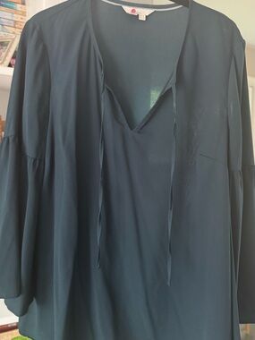Boden Dark Teal Tie-Neck Blouse